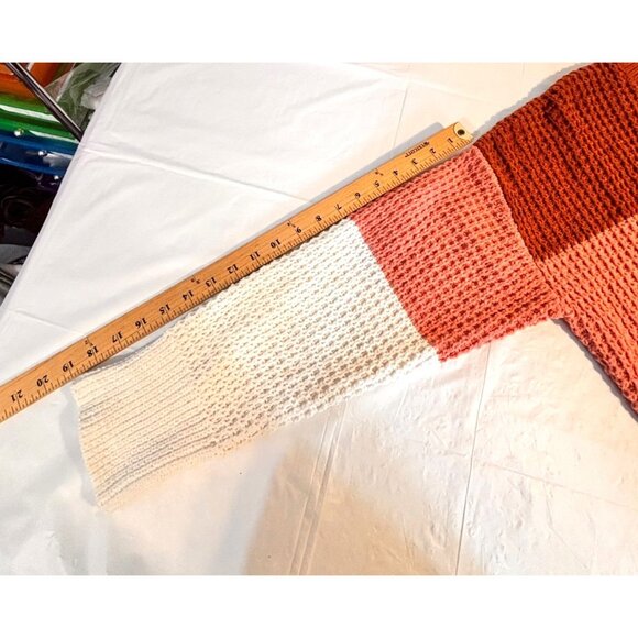 Steve Madden Women's Colorblock Chunky Waffle Knit Sweater XL Rust Pink Ivory - Picture 7 of 9